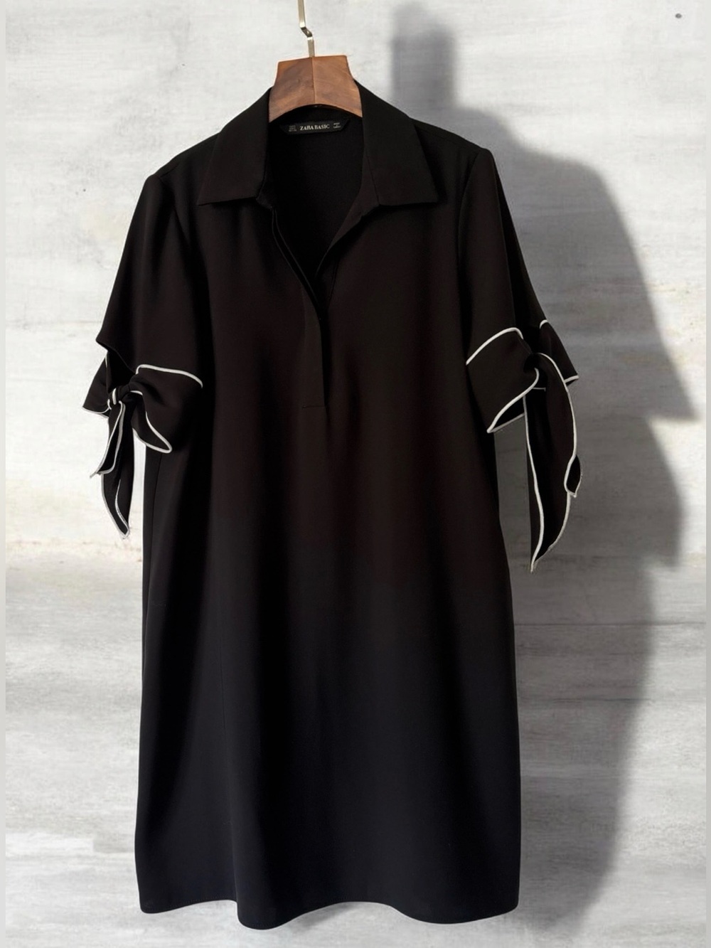 Zara Black Button Dress with Tie Sleeves